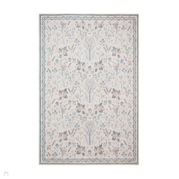 Washable Versailles H1373 Traditional Floral Distressed Border Soft Digitally Printed Lightweight Textured Polyester Flatweave Warm Beige/Navy/Sky/Gold/Blush Peach/Ivory Taupe Grey Rug-Think Rugs-Rug Love - The Most Loved Rug Store